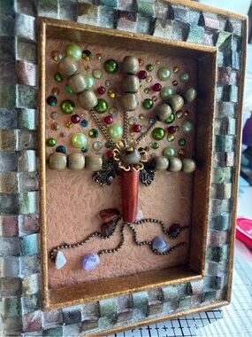 Colorful Mixed Media Art with Gold Frame - Tree of Life